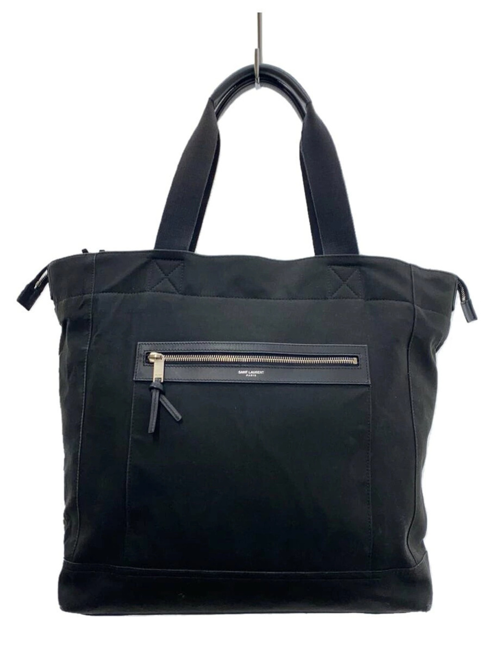 Saint Laurent City tote bag front zip pocketith leather Canvas Black